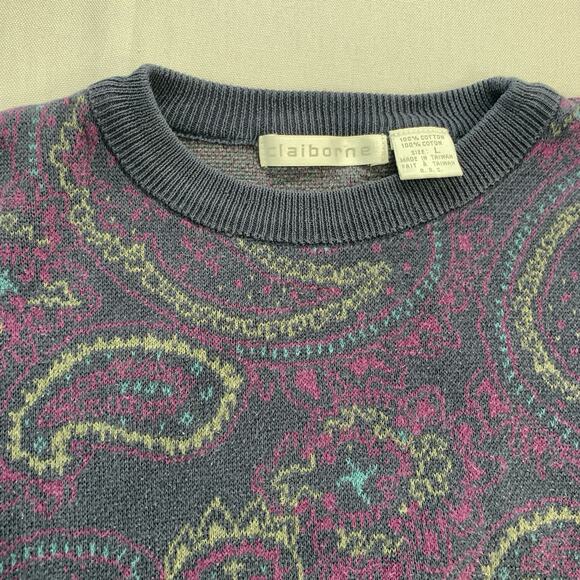 VTG 90’s Liz Wear Claiborne Sweater Womens Size Large Paisley Pattern Purple - Picture 3 of 7